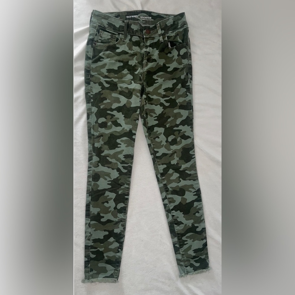 Old Navy Rockstar Womens Jeans Size 0 Green Camo Mid Rise Stretch Skinny